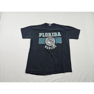 90s Florida Marlins Black Aqua Locker Line Signal T-shirt Made in USA Sz L